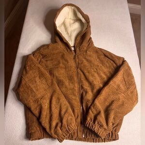VESTIQUE WOMENS CORDUROY CAMEL CROP HOODED ZIP JACKET  BNWOT SIZE - S
